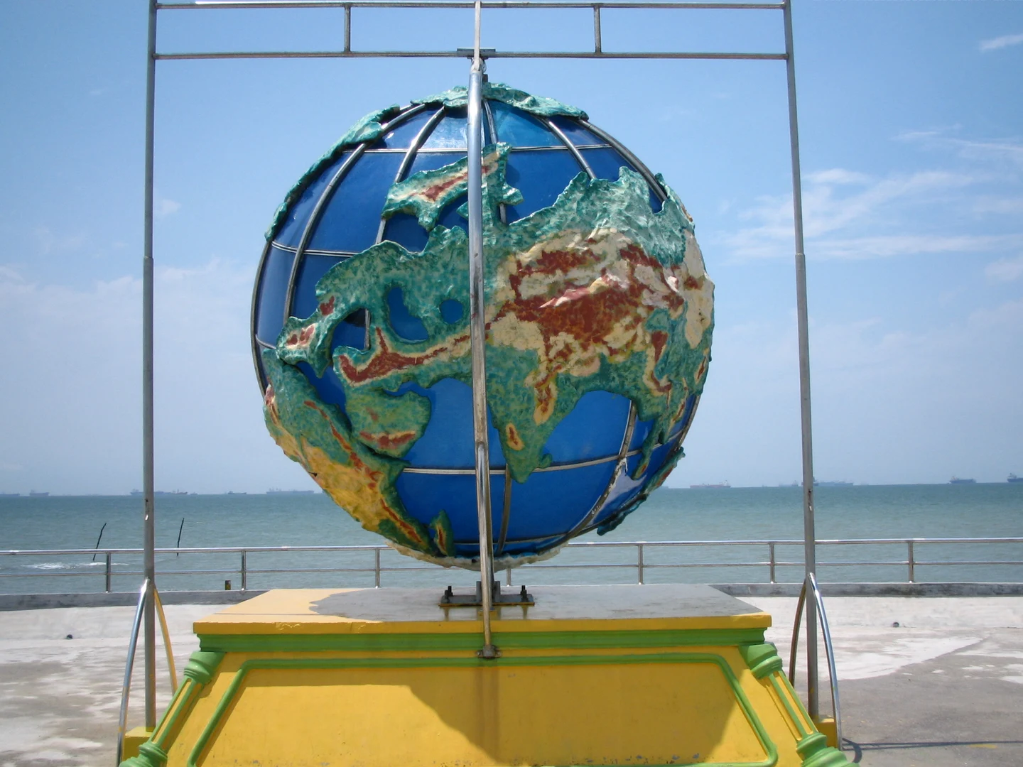 Tanjung Piai's metal globe monument beside the sea, photographed in August 2006